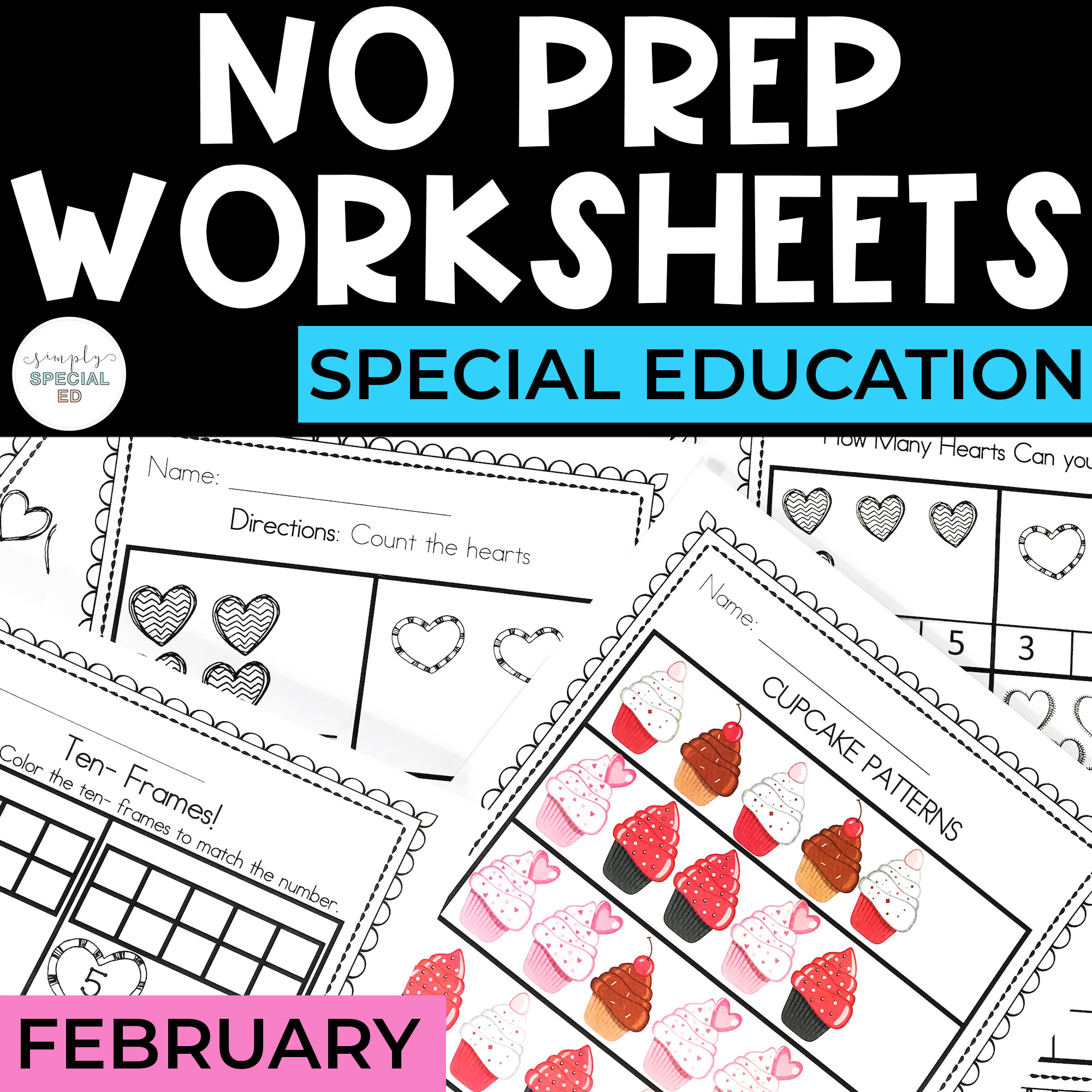 No Prep Basic Skills Worksheets: Valentine's Day