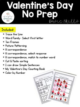 Valentine's Day Basic Skills Pack - No Prep!