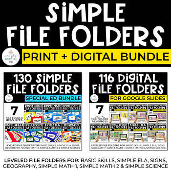 Simple File Folders Bundle | PRINT + DIGITAL File Folders for Special Education