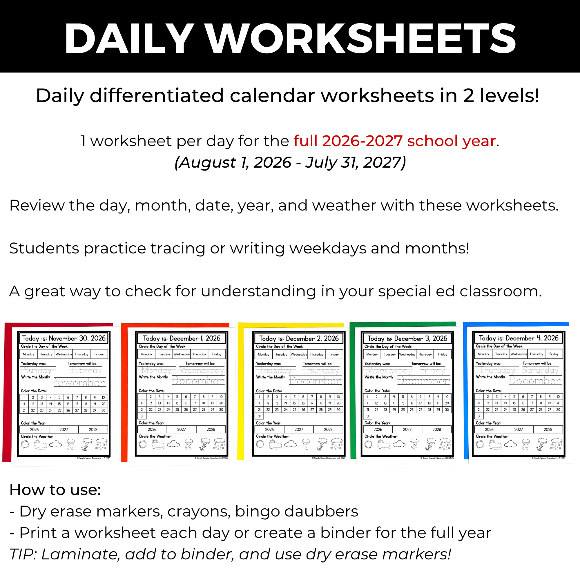 Daily Visual Calendar Worksheets: 2026-2027 - Image 3