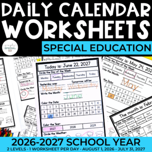 Daily Visual Calendar Worksheets: 2026-2027