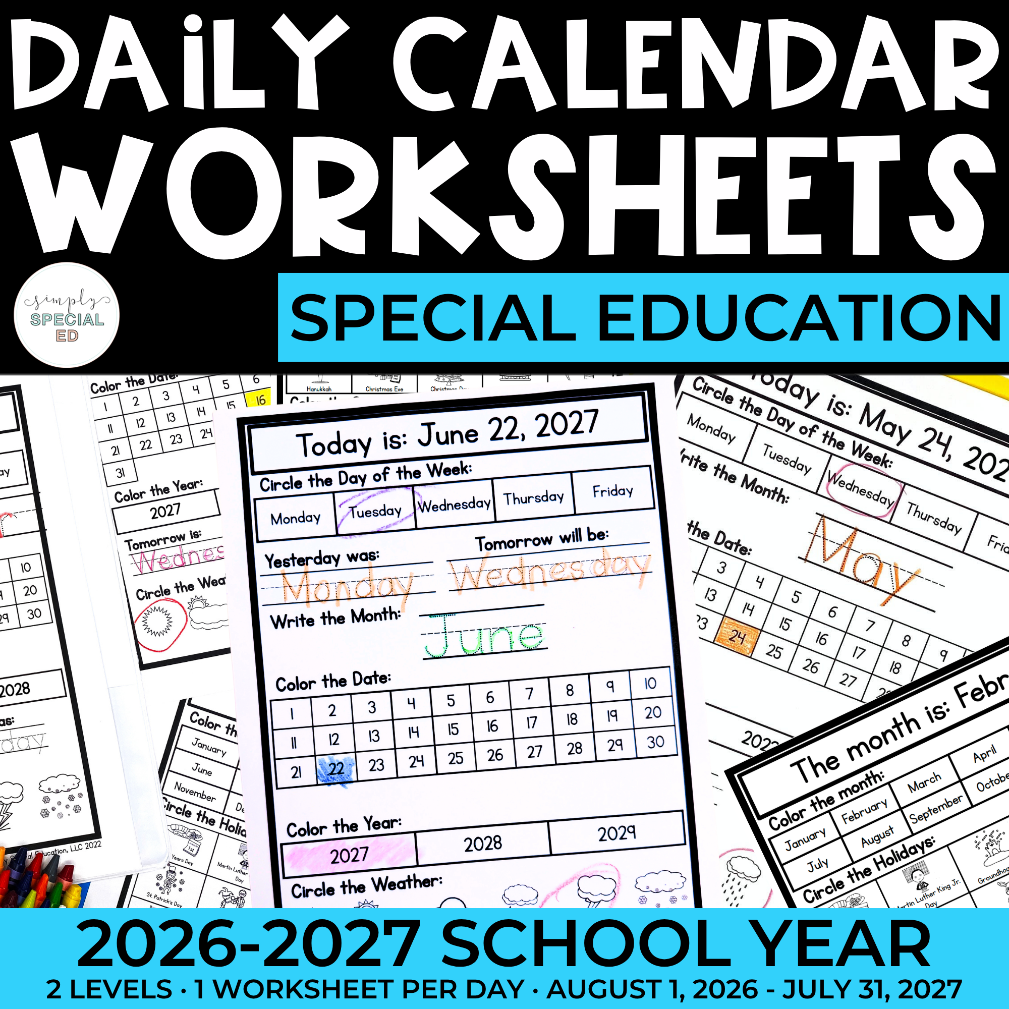Daily Visual Calendar Worksheets: 2026-2027