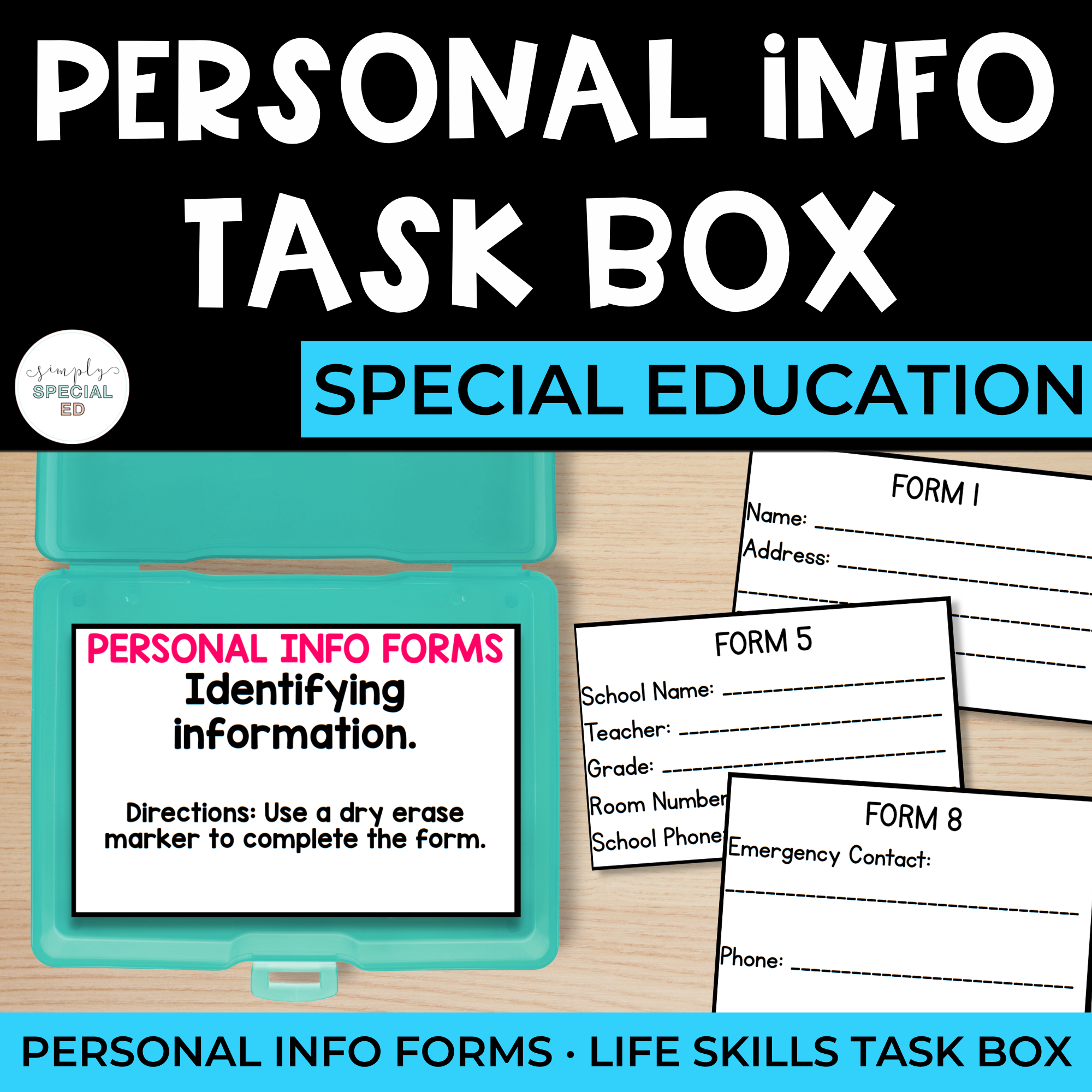 Life Skills Task Boxes: Personal Information Forms